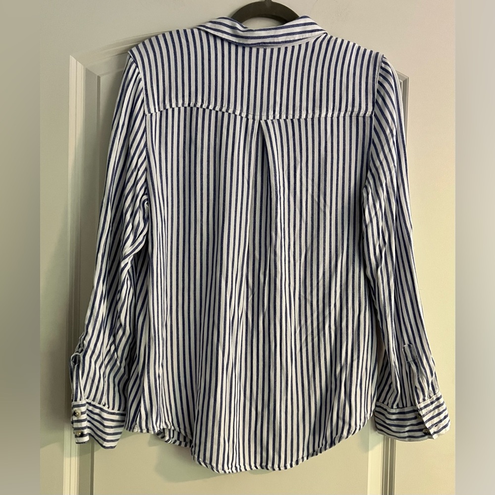 TINSEL Pocket Blue White Stripe Shirt Button Front Long Sleeve Loose Size M - Picture 2 of 9